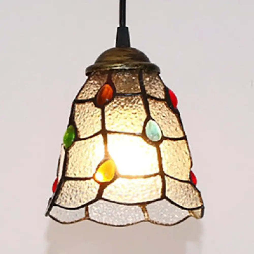 Stunning Clear Glass Trumpet Ceiling Lamp Tiffany Style with Colorful Bead - Elegant 1-Head Pendant Light