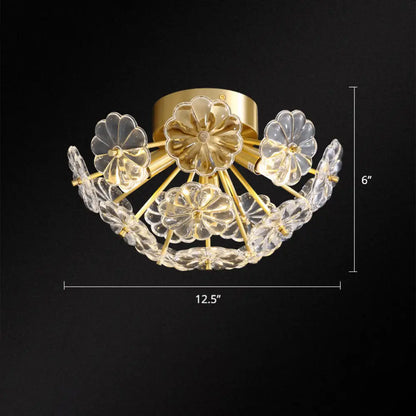 DecorBites™ DecorBites™ Stunning Crystal Flower Semi Mount Ceiling Light in Modern Gold Finish - Perfect for Bedrooms