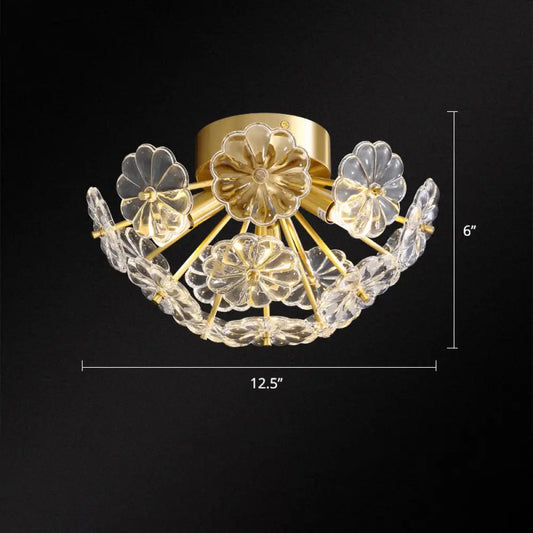 DecorBites™ DecorBites™ Stunning Crystal Flower Semi Mount Ceiling Light in Modern Gold Finish - Perfect for Bedrooms