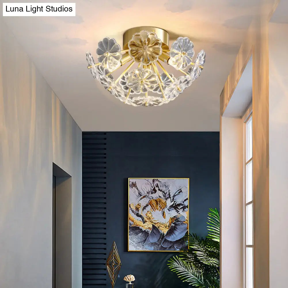DecorBites™ DecorBites™ Stunning Crystal Flower Semi Mount Ceiling Light in Modern Gold Finish - Perfect for Bedrooms