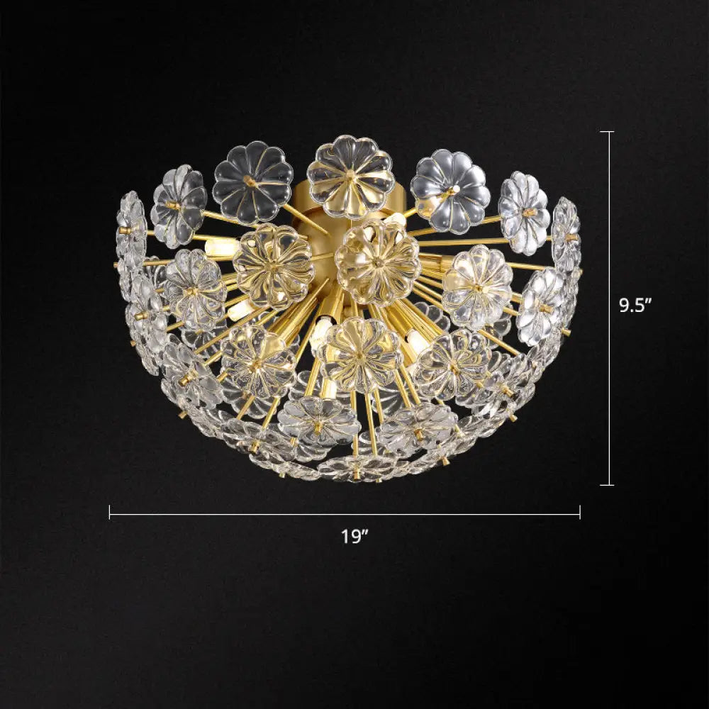 DecorBites™ DecorBites™ Stunning Crystal Flower Semi Mount Ceiling Light in Modern Gold Finish - Perfect for Bedrooms
