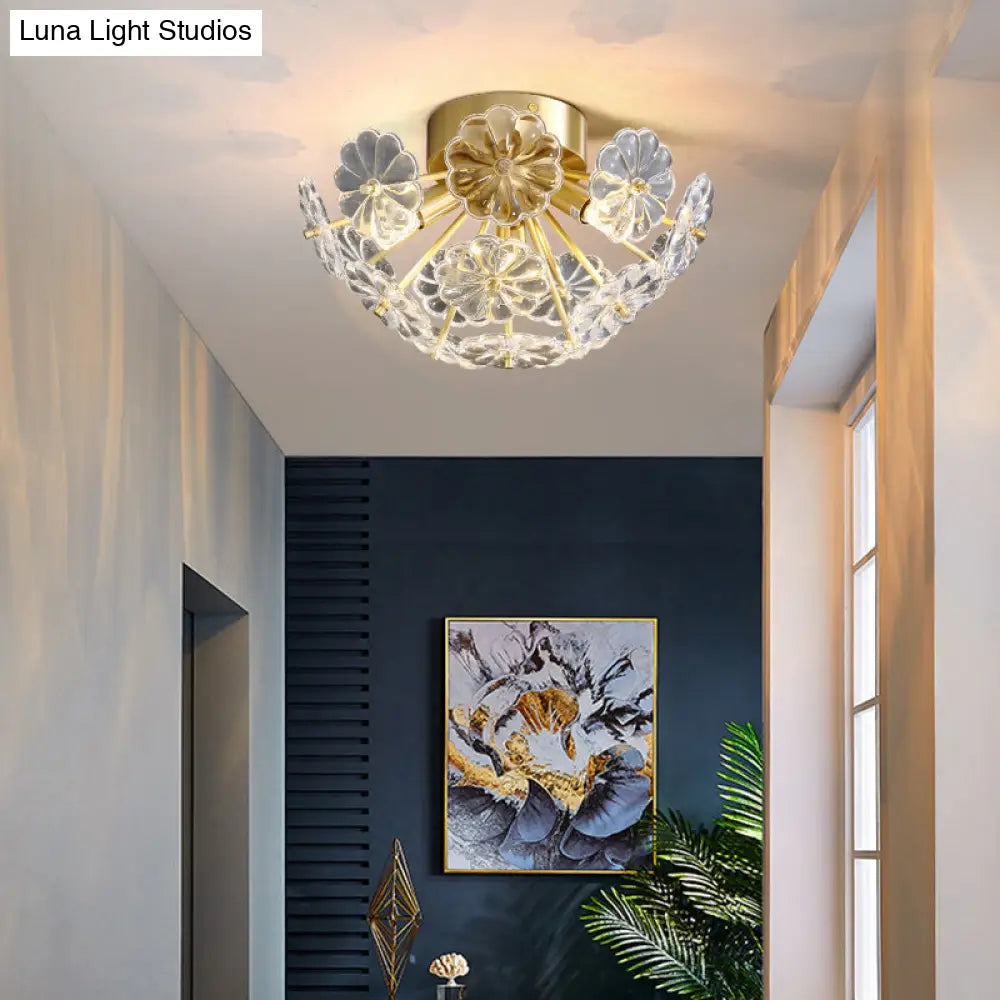 DecorBites™ DecorBites™ Stunning Crystal Flower Semi Mount Ceiling Light in Modern Gold Finish - Perfect for Bedrooms