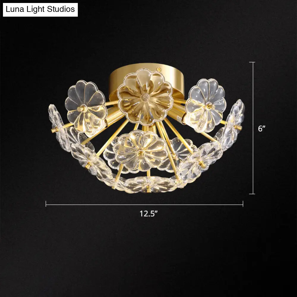 DecorBites™ DecorBites™ Stunning Crystal Flower Semi Mount Ceiling Light in Modern Gold Finish - Perfect for Bedrooms