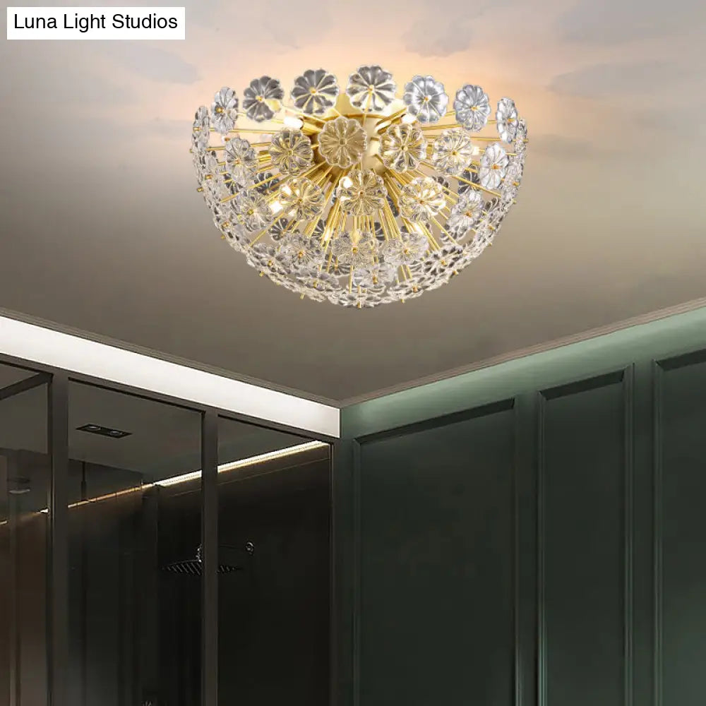 DecorBites™ DecorBites™ Stunning Crystal Flower Semi Mount Ceiling Light in Modern Gold Finish - Perfect for Bedrooms