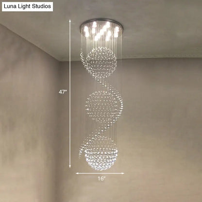 Stunning Crystal Spiral LED Chandelier - 4 Lights for Stairways