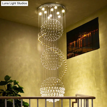 Stunning Crystal Spiral LED Chandelier - 4 Lights for Stairways