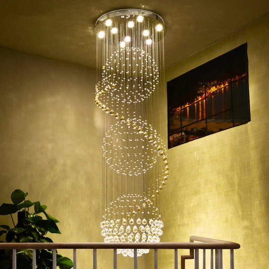 Stunning Crystal Spiral LED Chandelier - 4 Lights for Stairways