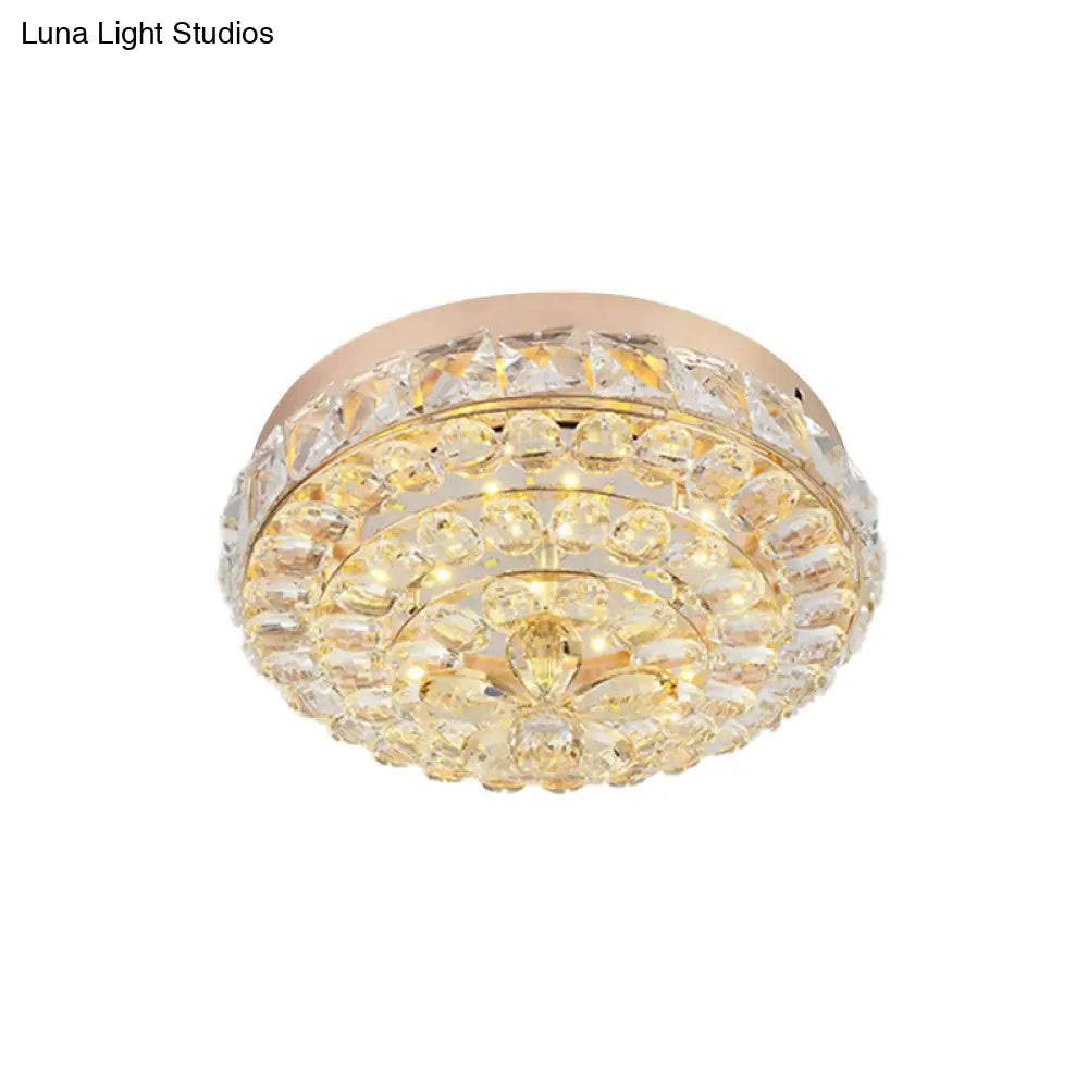 DecorBites™ Impresionante lámpara de techo LED de cristal dorado empotrada con diseño de flor en blanco cálido