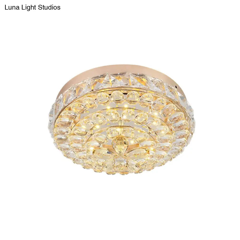 DecorBites™ Impresionante lámpara de techo LED de cristal dorado empotrada con diseño de flor en blanco cálido