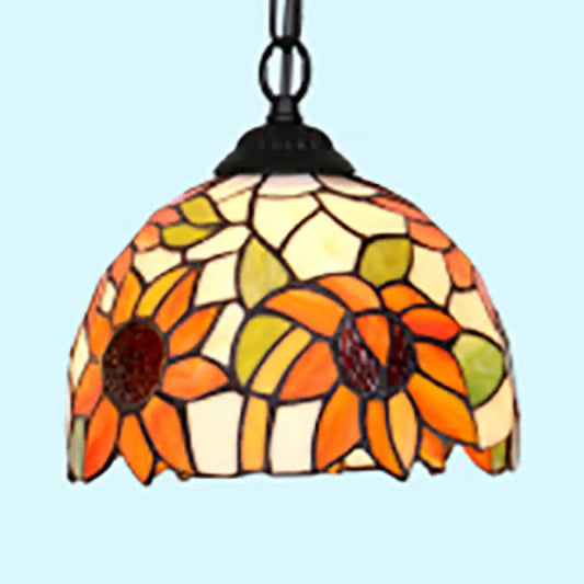 Stunning Tiffany Black/Blue Living Room Ceiling Light - Elegant Suspended Lighting Fixture with Dome Stained Glass Shade