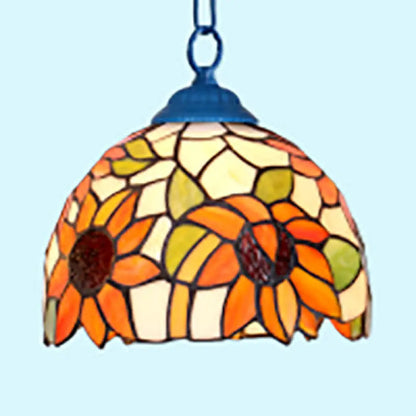 Stunning Tiffany Black/Blue Living Room Ceiling Light - Elegant Suspended Lighting Fixture with Dome Stained Glass Shade