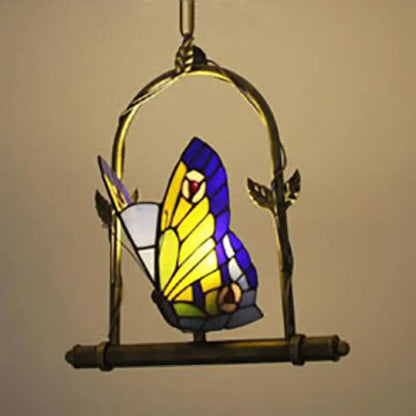 Stunning Tiffany Style Butterfly Pendant Light - Warm Brass Suspension Lighting for Balcony