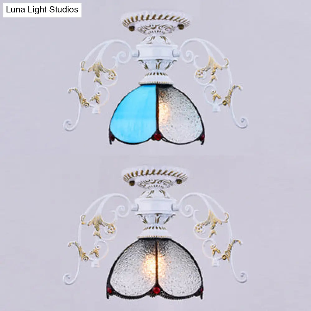 DecorBites™ DecorBites™ Stunning Traditional Stained Glass Ceiling Light with Blue Diamond/Frosted Shade - Black/White Semi Flush Mount