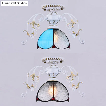 DecorBites™ DecorBites™ Stunning Traditional Stained Glass Ceiling Light with Blue Diamond/Frosted Shade - Black/White Semi Flush Mount