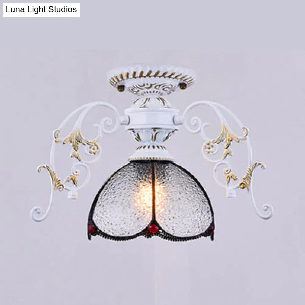 DecorBites™ DecorBites™ Stunning Traditional Stained Glass Ceiling Light with Blue Diamond/Frosted Shade - Black/White Semi Flush Mount