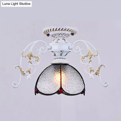 DecorBites™ DecorBites™ Stunning Traditional Stained Glass Ceiling Light with Blue Diamond/Frosted Shade - Black/White Semi Flush Mount