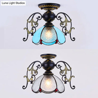 DecorBites™ DecorBites™ Stunning Traditional Stained Glass Ceiling Light with Blue Diamond/Frosted Shade - Black/White Semi Flush Mount