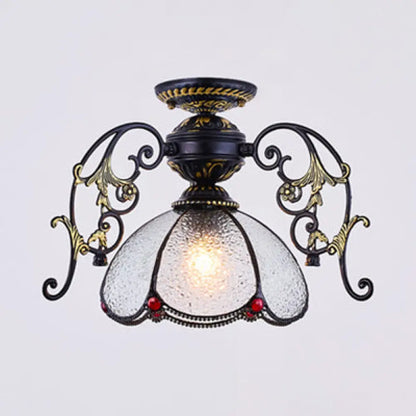 DecorBites™ DecorBites™ Stunning Traditional Stained Glass Ceiling Light with Blue Diamond/Frosted Shade - Black/White Semi Flush Mount
