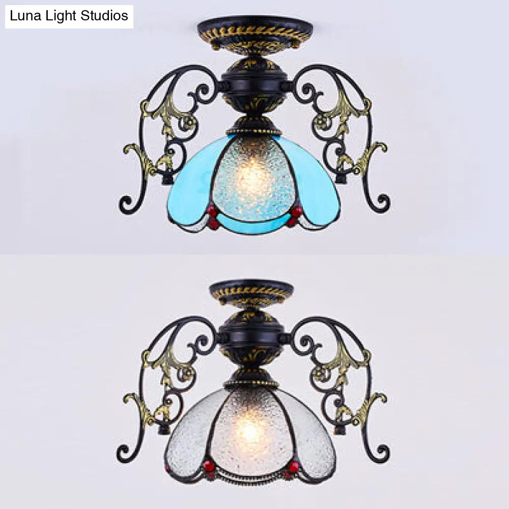 DecorBites™ DecorBites™ Stunning Traditional Stained Glass Ceiling Light with Blue Diamond/Frosted Shade - Black/White Semi Flush Mount