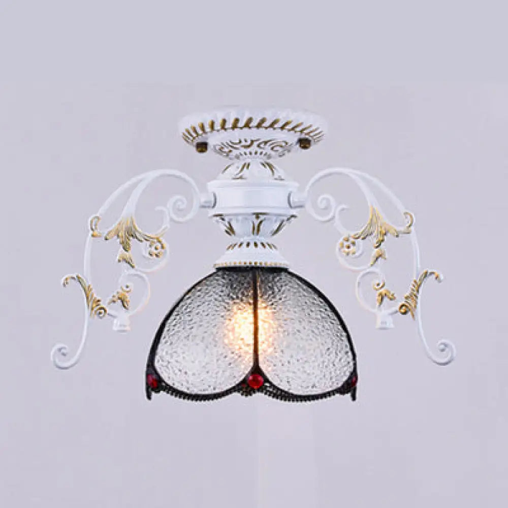 DecorBites™ DecorBites™ Stunning Traditional Stained Glass Ceiling Light with Blue Diamond/Frosted Shade - Black/White Semi Flush Mount