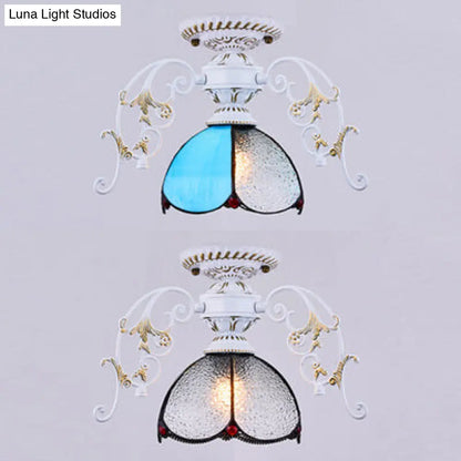 DecorBites™ DecorBites™ Stunning Traditional Stained Glass Ceiling Light with Blue Diamond/Frosted Shade - Black/White Semi Flush Mount