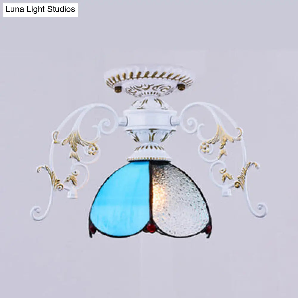 DecorBites™ DecorBites™ Stunning Traditional Stained Glass Ceiling Light with Blue Diamond/Frosted Shade - Black/White Semi Flush Mount
