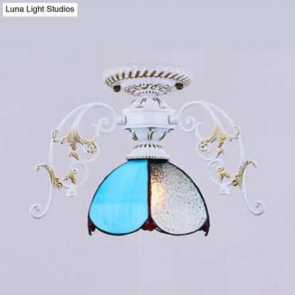 DecorBites™ DecorBites™ Stunning Traditional Stained Glass Ceiling Light with Blue Diamond/Frosted Shade - Black/White Semi Flush Mount