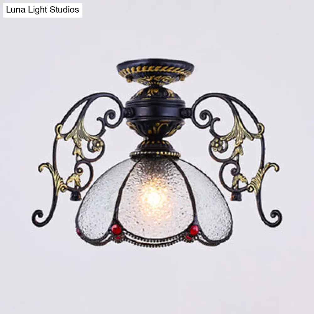 DecorBites™ DecorBites™ Stunning Traditional Stained Glass Ceiling Light with Blue Diamond/Frosted Shade - Black/White Semi Flush Mount