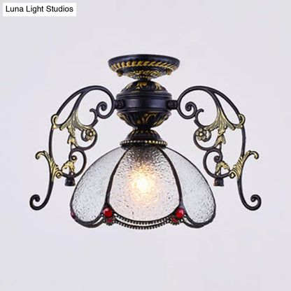 DecorBites™ DecorBites™ Stunning Traditional Stained Glass Ceiling Light with Blue Diamond/Frosted Shade - Black/White Semi Flush Mount