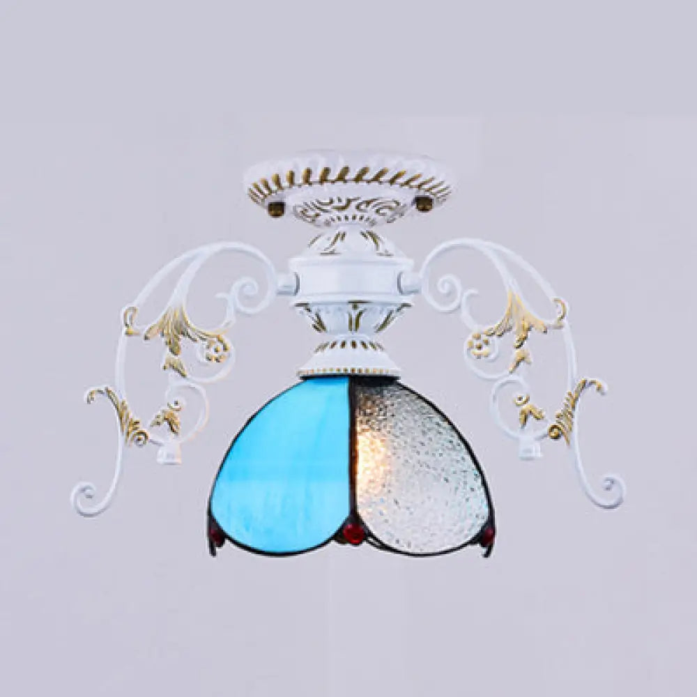 DecorBites™ DecorBites™ Stunning Traditional Stained Glass Ceiling Light with Blue Diamond/Frosted Shade - Black/White Semi Flush Mount