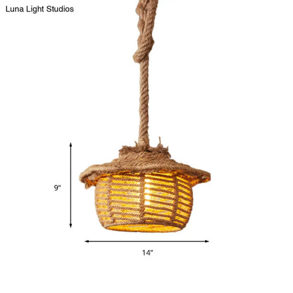 Stylish 1-Light Beige Hemp Rope Ceiling Light for Coffee Shops: House Suspended Light Lodge