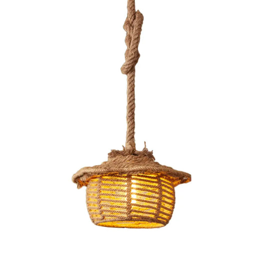 Stylish 1-Light Beige Hemp Rope Ceiling Light for Coffee Shops: House Suspended Light Lodge