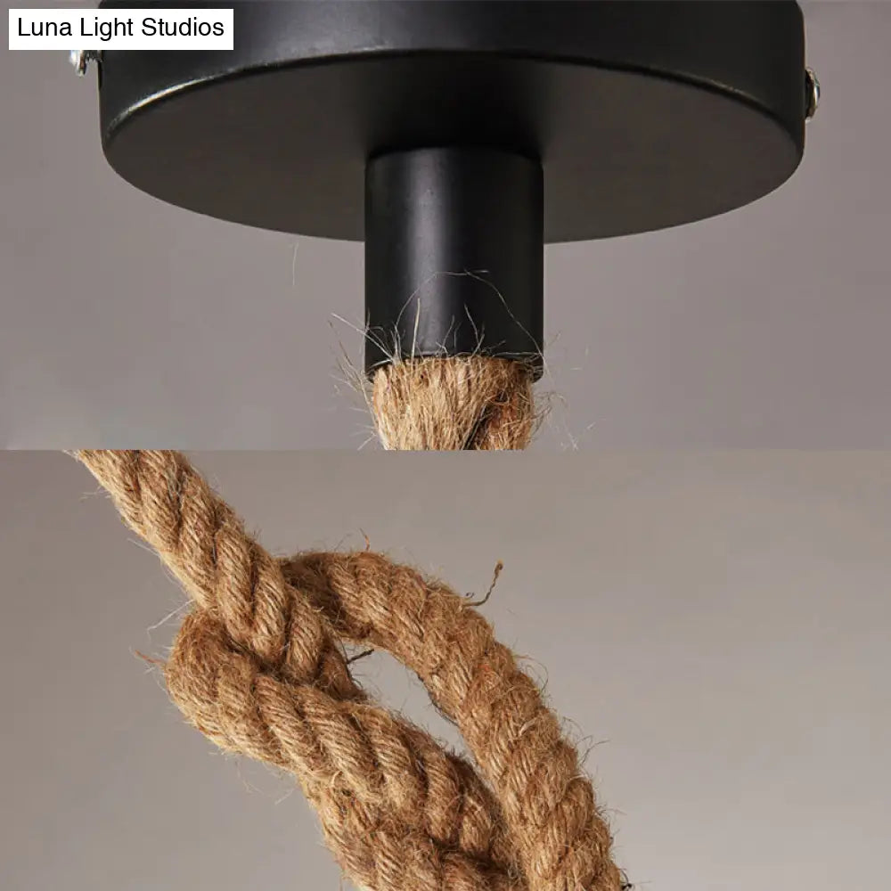 Stylish 1-Light Beige Hemp Rope Ceiling Light for Coffee Shops: House Suspended Light Lodge