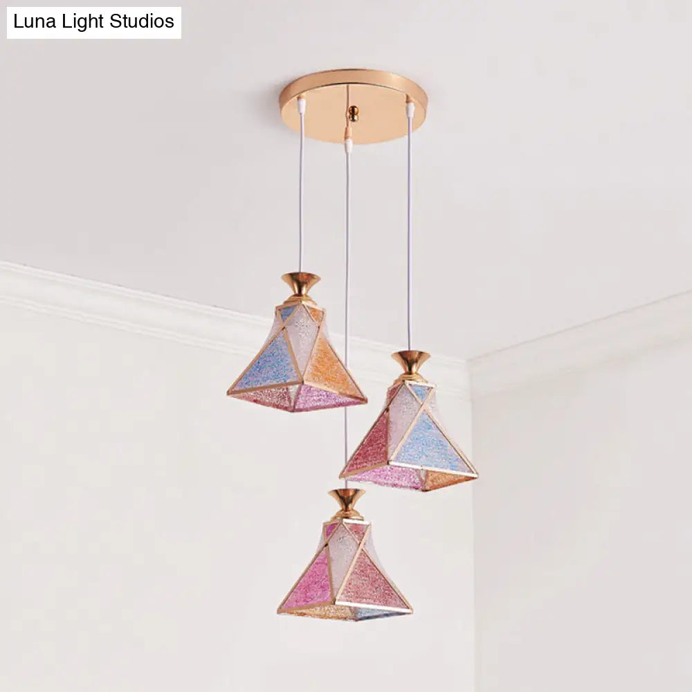 Stylish 3-Head Rose Gold Pendant Lamp with Pink Gradient Glass Shades for Modern Dining Rooms