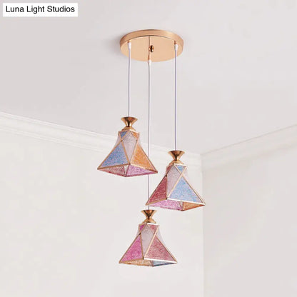 Stylish 3-Head Rose Gold Pendant Lamp with Pink Gradient Glass Shades for Modern Dining Rooms