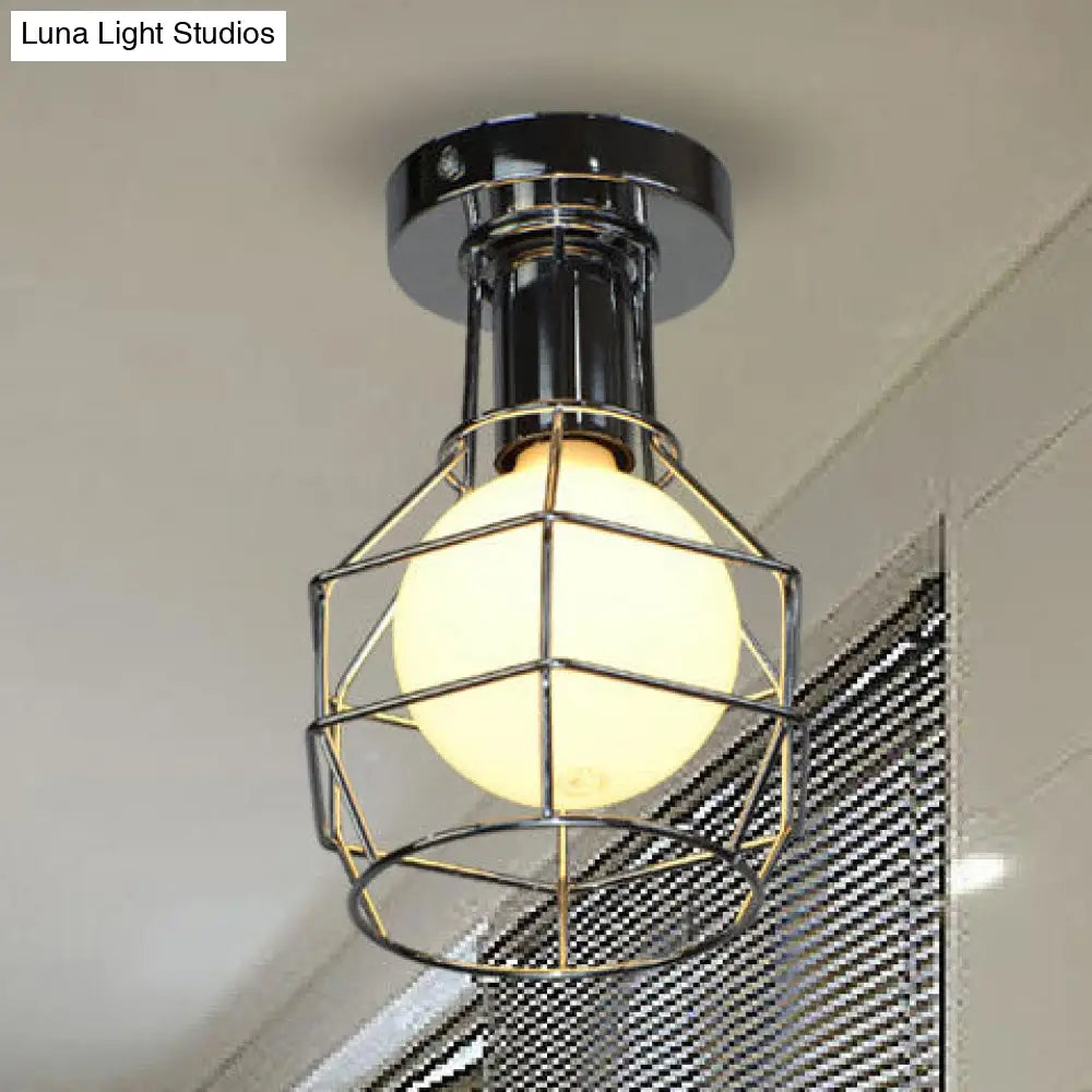 DecorBites™ DecorBites™ Stylish Antique Wire Guard Semi Mount Ceiling Light - 1 Head - White/Gold - Corridor