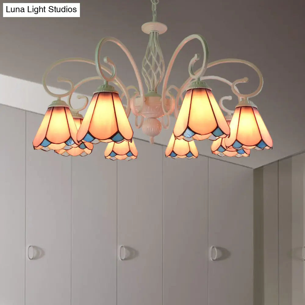 Stylish Arched Chandelier with Tiffany Glass Shades - 5/6/8 Lights for Bedroom Pendant Lighting