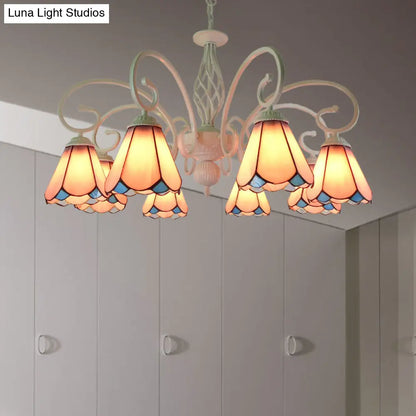 Stylish Arched Chandelier with Tiffany Glass Shades - 5/6/8 Lights for Bedroom Pendant Lighting