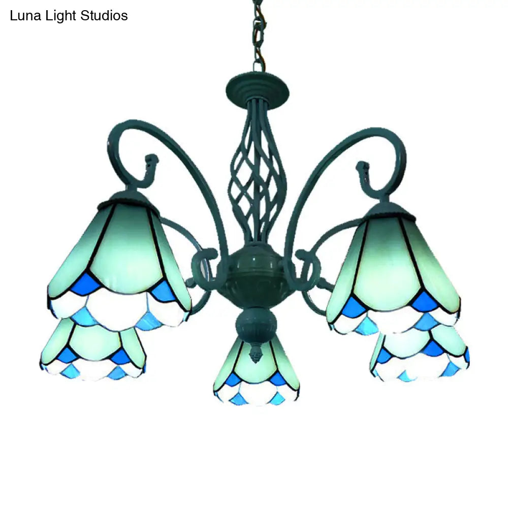 Stylish Arched Chandelier with Tiffany Glass Shades - 5/6/8 Lights for Bedroom Pendant Lighting