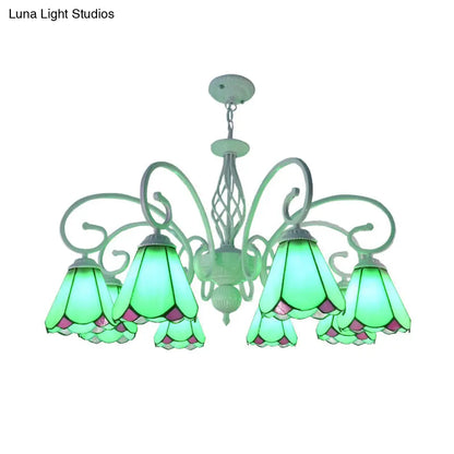 Stylish Arched Chandelier with Tiffany Glass Shades - 5/6/8 Lights for Bedroom Pendant Lighting