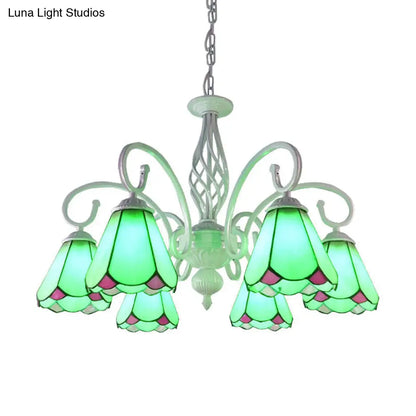 Stylish Arched Chandelier with Tiffany Glass Shades - 5/6/8 Lights for Bedroom Pendant Lighting