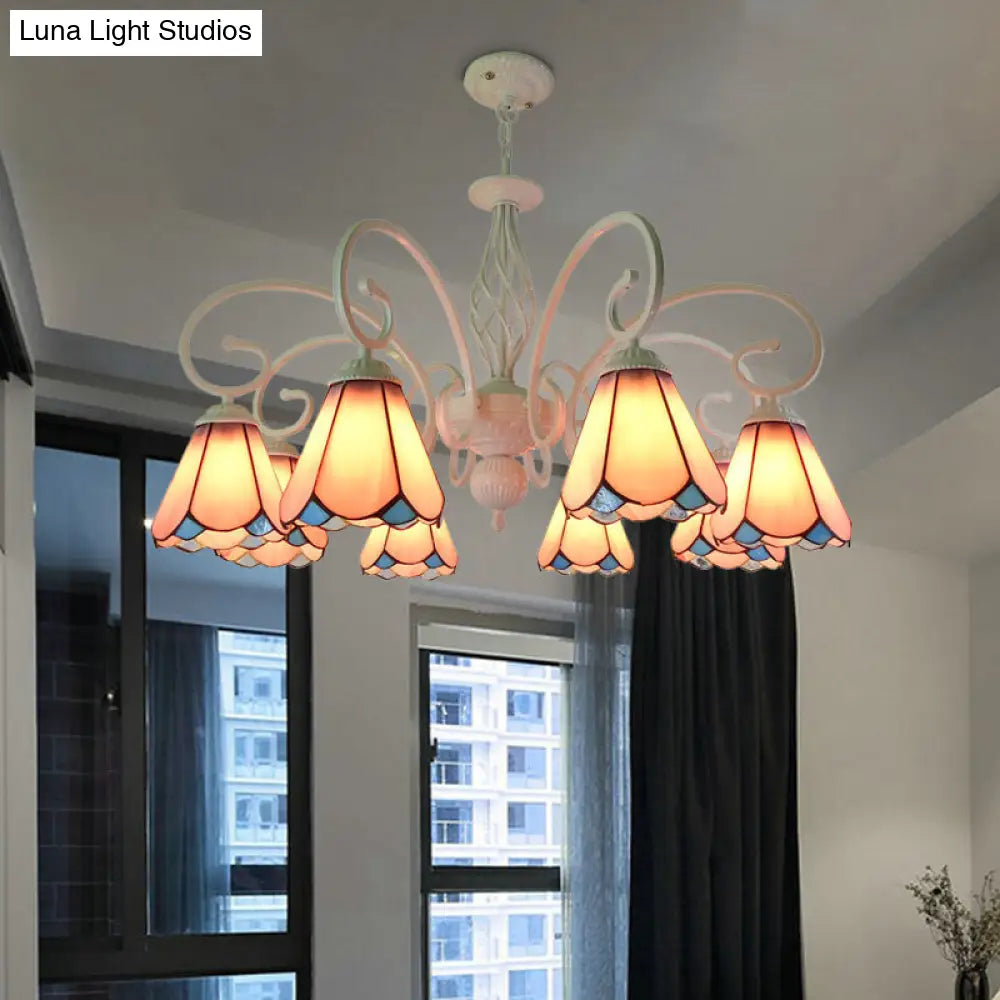 Stylish Arched Chandelier with Tiffany Glass Shades - 5/6/8 Lights for Bedroom Pendant Lighting