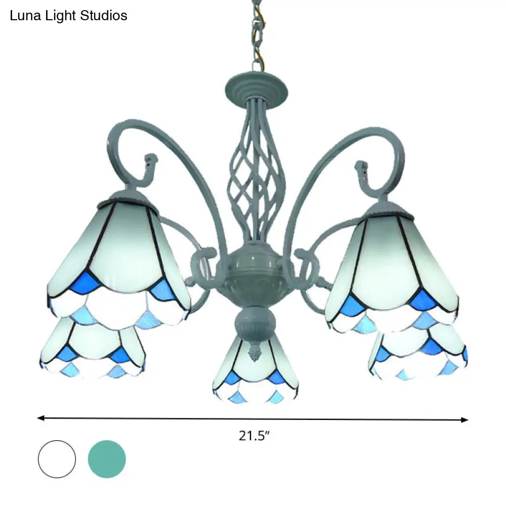 Stylish Arched Chandelier with Tiffany Glass Shades - 5/6/8 Lights for Bedroom Pendant Lighting