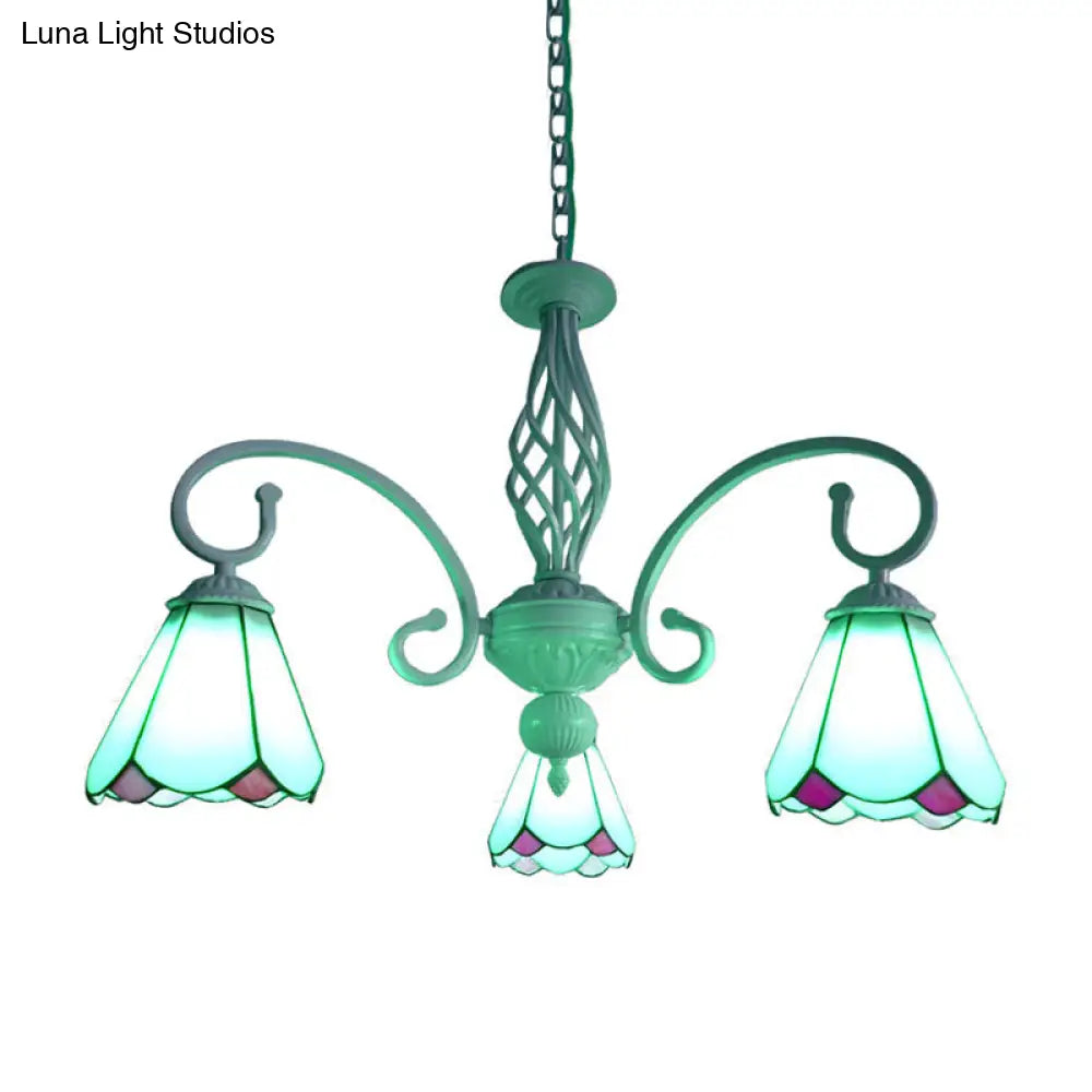 Stylish Arched Chandelier with Tiffany Glass Shades - 5/6/8 Lights for Bedroom Pendant Lighting