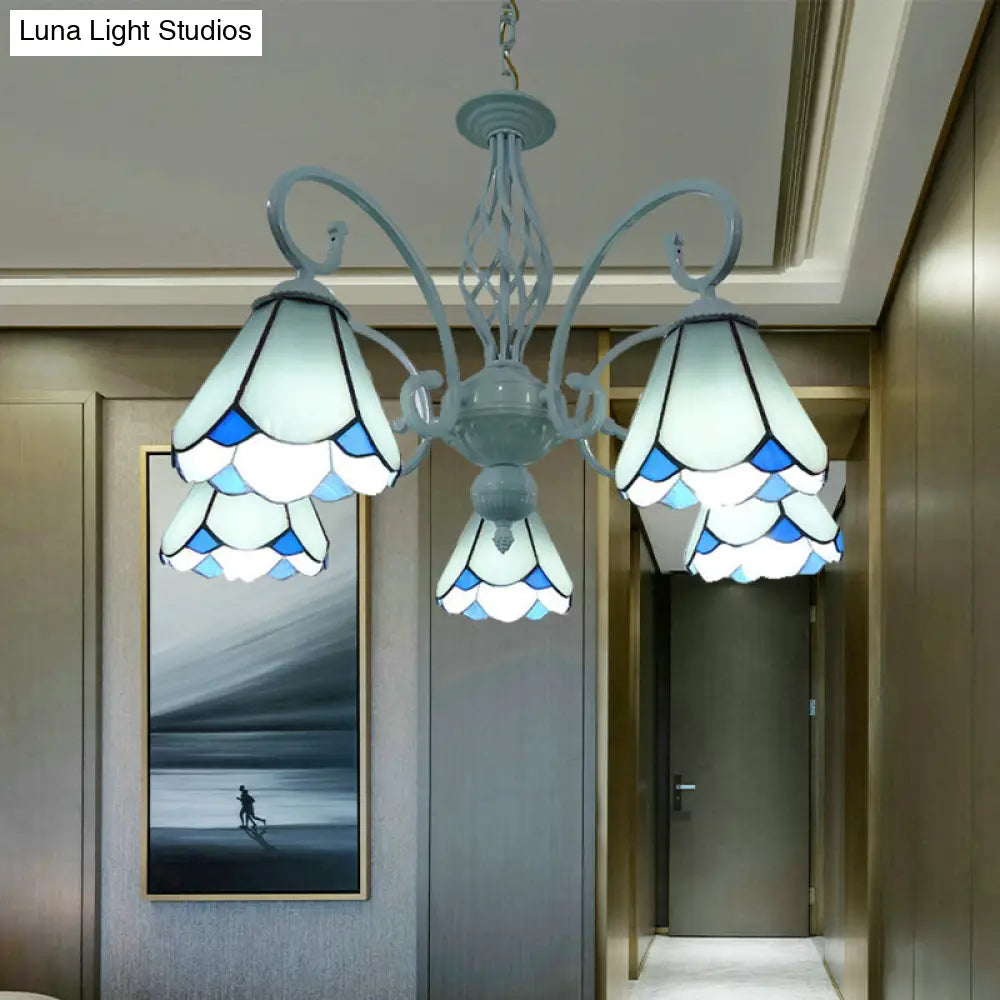 Stylish Arched Chandelier with Tiffany Glass Shades - 5/6/8 Lights for Bedroom Pendant Lighting
