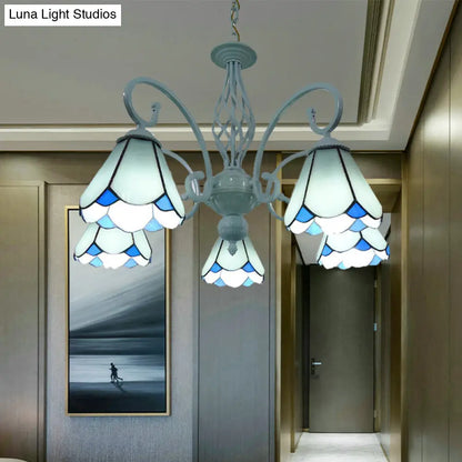 Stylish Arched Chandelier with Tiffany Glass Shades - 5/6/8 Lights for Bedroom Pendant Lighting