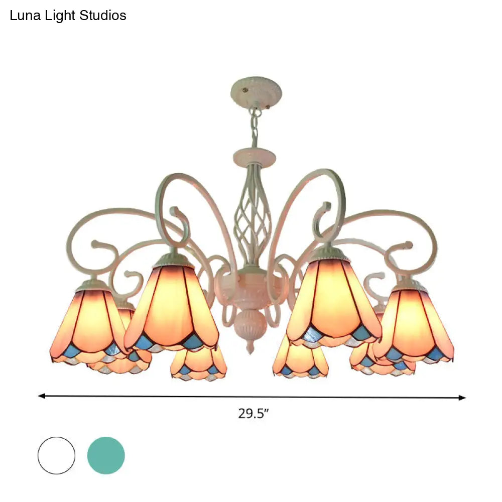 Stylish Arched Chandelier with Tiffany Glass Shades - 5/6/8 Lights for Bedroom Pendant Lighting