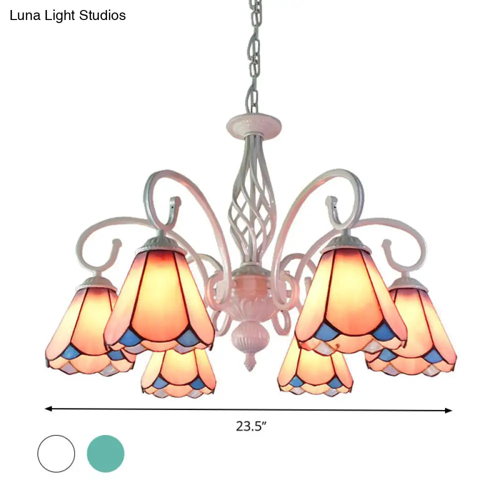 Stylish Arched Chandelier with Tiffany Glass Shades - 5/6/8 Lights for Bedroom Pendant Lighting