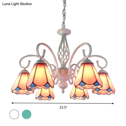 Stylish Arched Chandelier with Tiffany Glass Shades - 5/6/8 Lights for Bedroom Pendant Lighting