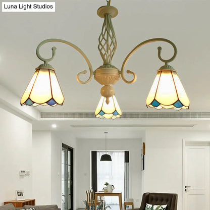 Stylish Arched Chandelier with Tiffany Glass Shades - 5/6/8 Lights for Bedroom Pendant Lighting